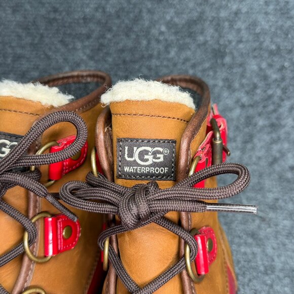 UGG Cecile Waterproof Duck Boots Women's Size 6 Brown Red Patent Leather Ankle - Picture 4 of 13